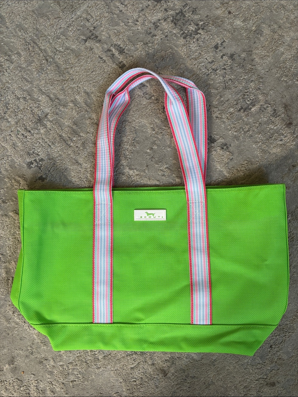 Scout Lime Green Canvas Tote with Pink-Trim Striped Handles